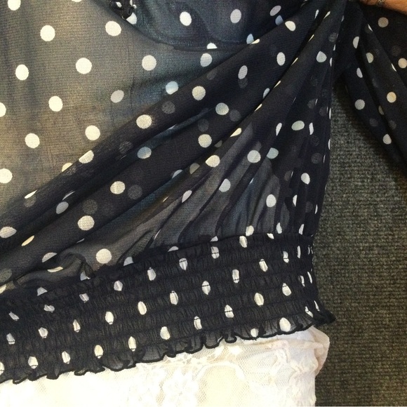 I.N.C. NAVY / WHITE sheer BLOUSE - Picture 4 of 5